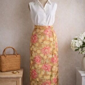 Vtg Silk Blend True Wrap Midi Skirt Floral Fully Lined Worthington Cottagecore L